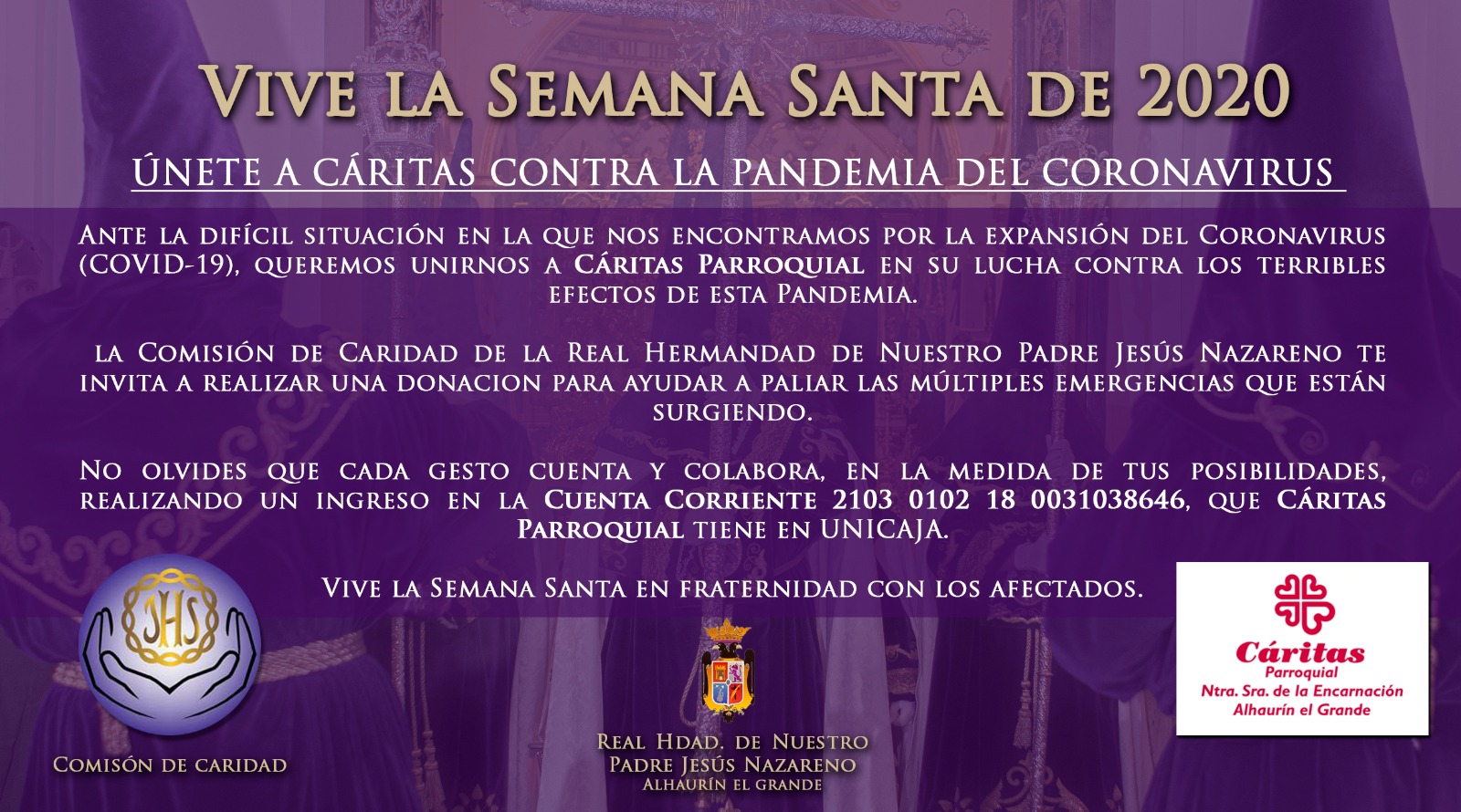 ÚNETE A CÁRITAS CONTRA LA PANDEMIA DEL CORONAVIRUS